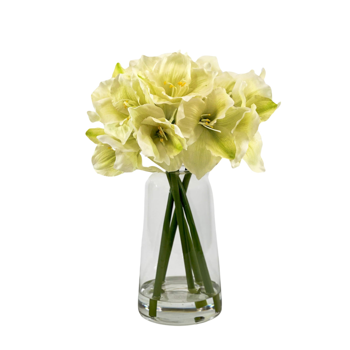 White Silk Amaryllis Arrangement In Glass Vase