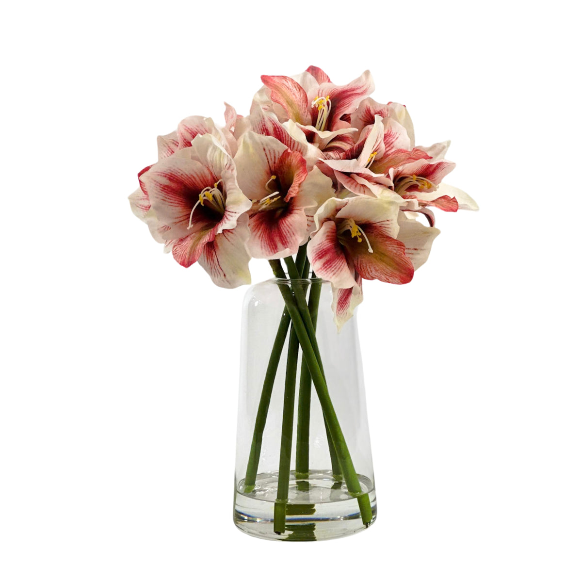 Red-White Silk Amaryllis Arrangement In Glass Vase