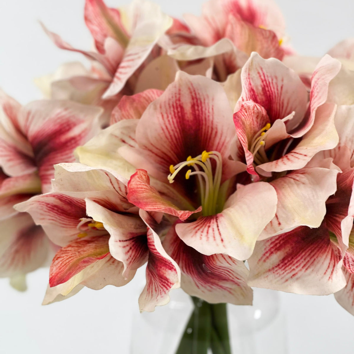 Red-White Silk Amaryllis Arrangement In Glass Vase