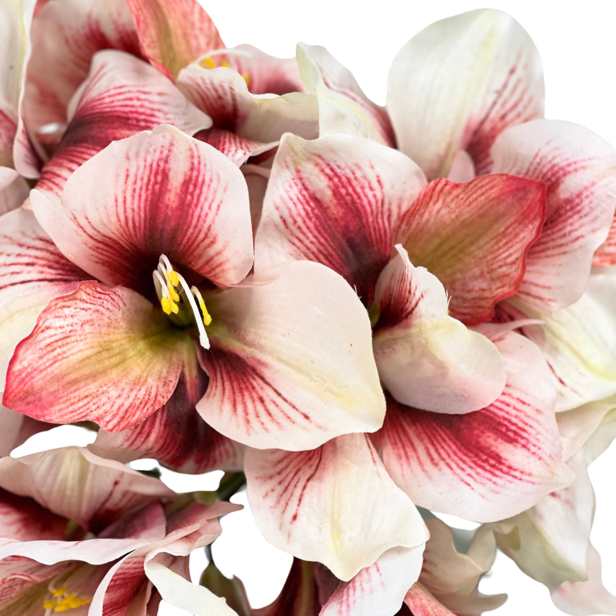 Red-White Silk Amaryllis Arrangement In Glass Vase