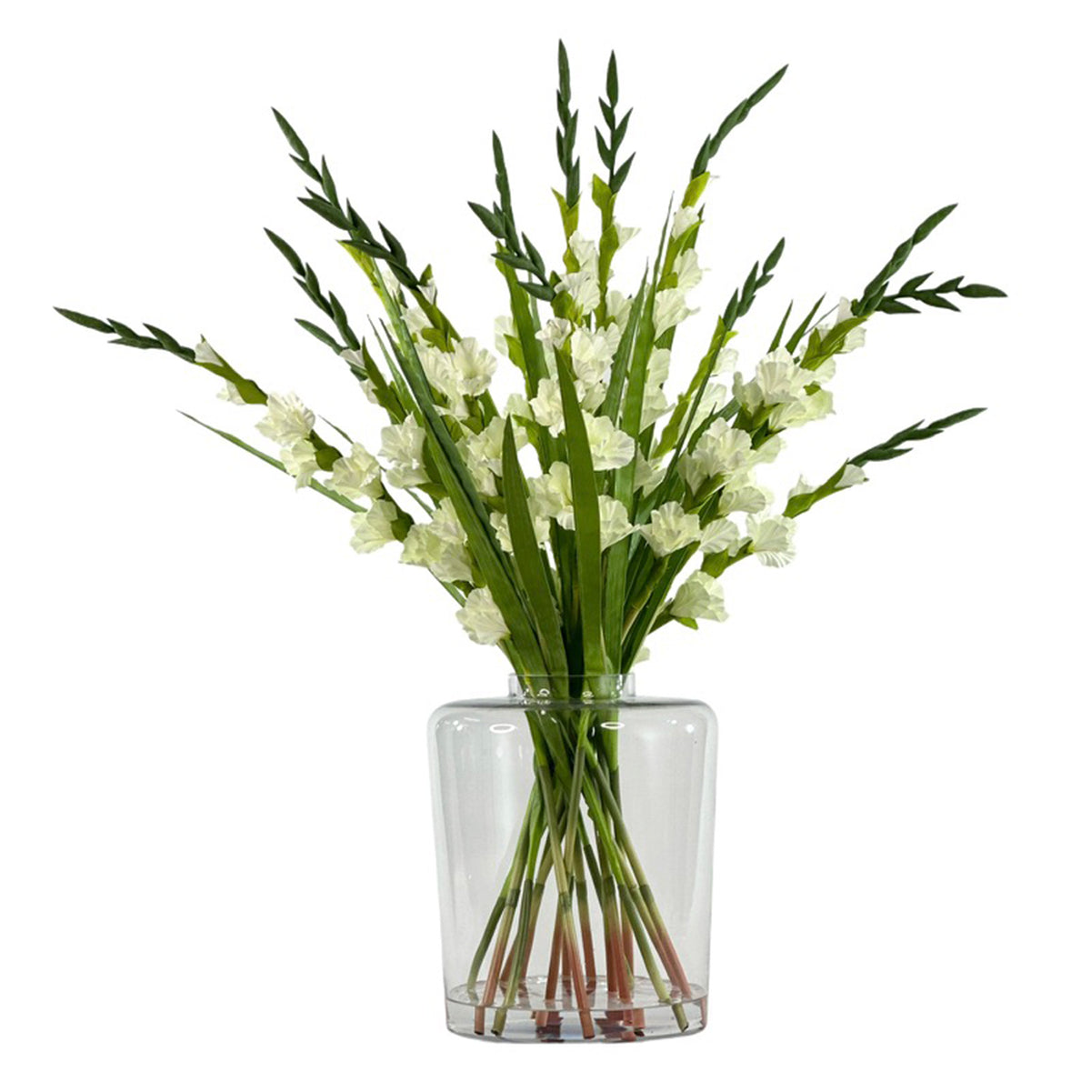 Faux Gladioulus Tall white Arrangement in Larhe Glass vase