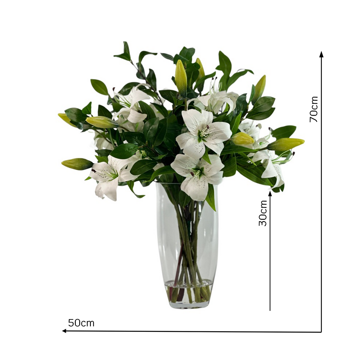Tiger Lillies Arrangement White in Barrel Glass Vase