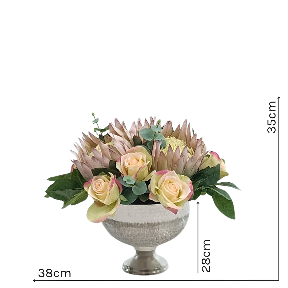 Rose and Protea Posie in Silver Tin