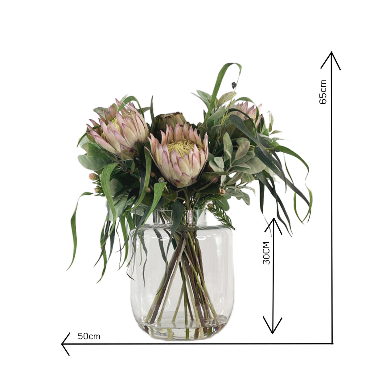 Proteas Eucalyptus Arrangement in Shiny Vase