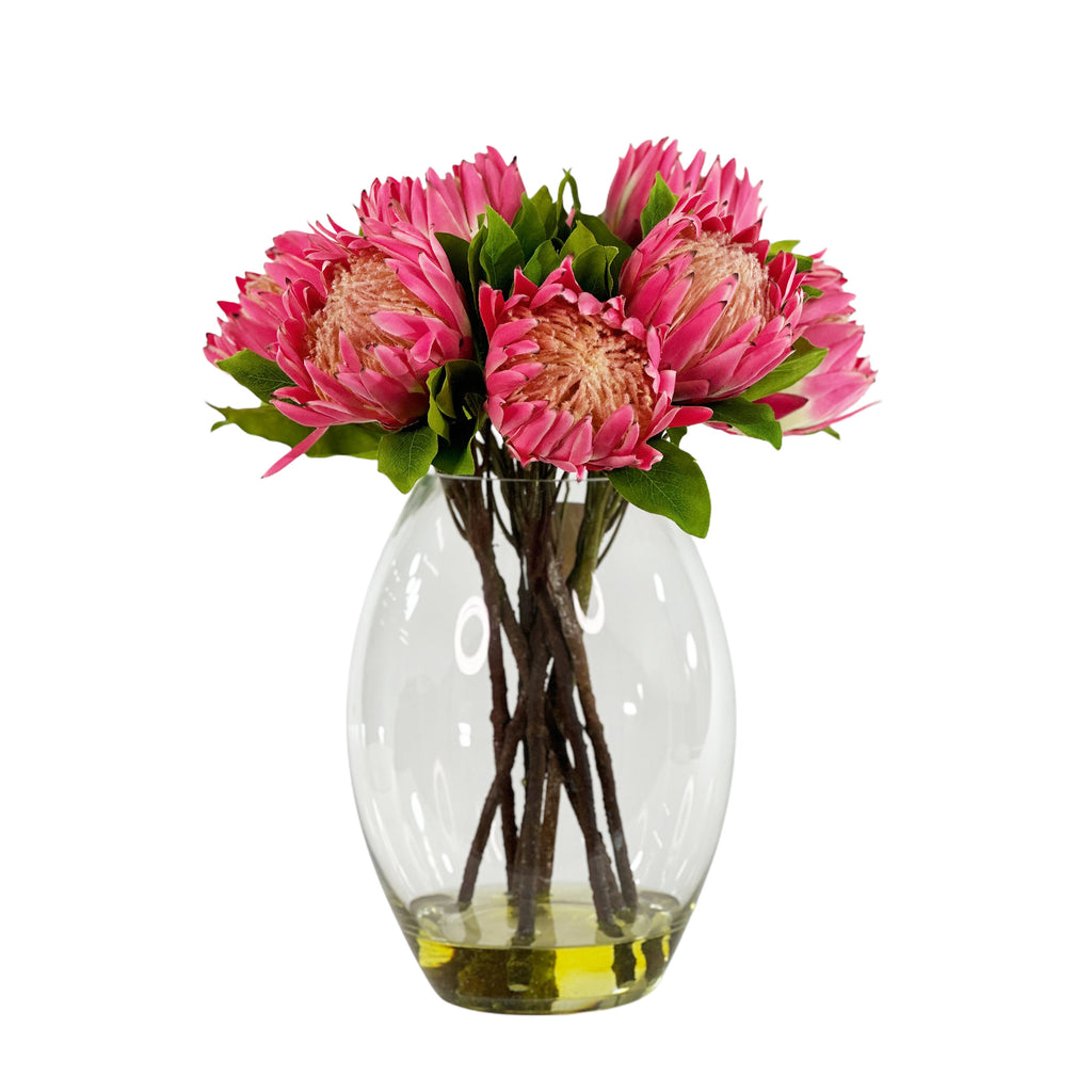 Protea Dark Pink in Barrel Glass Vase - Silk Flower Arrangements ...