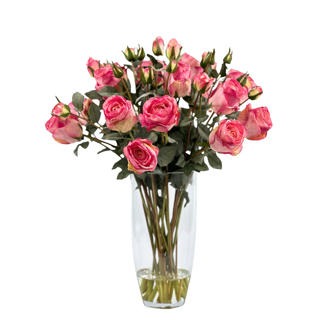 Antique Rose Pink Arrangement in Glass Vase - Silk Flower Arrangements ...