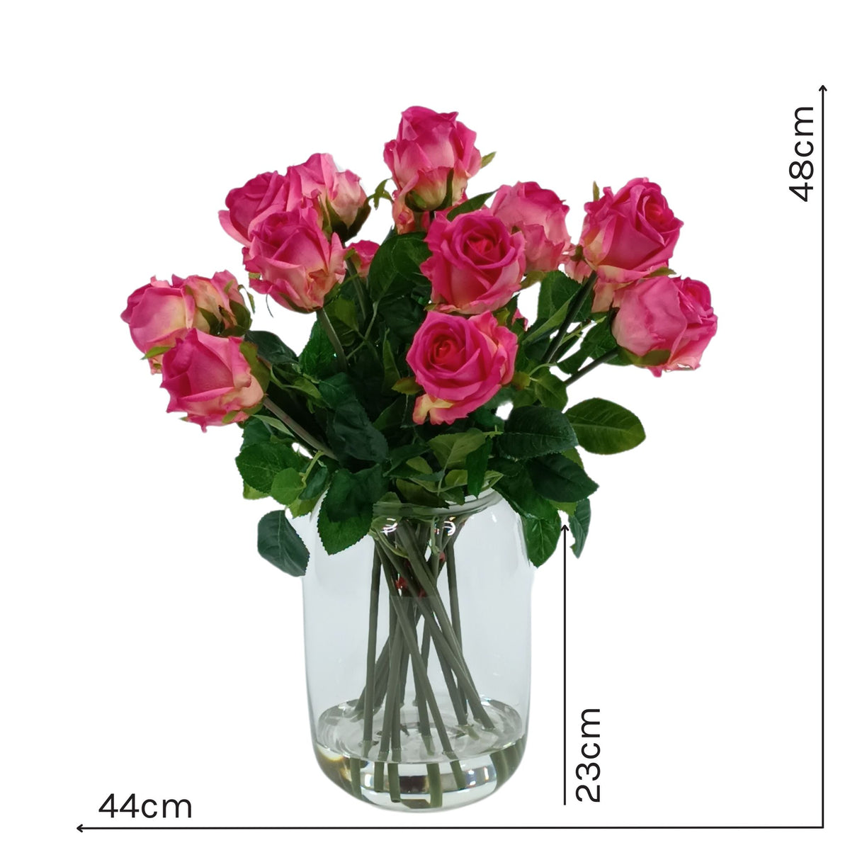 Roses Semi Open Dark Pink Arrangement in Helsinki Glass Vase