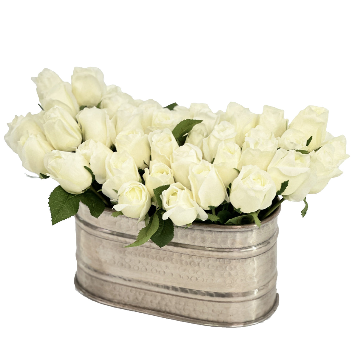 White Roses Arrangement In Oval Tin