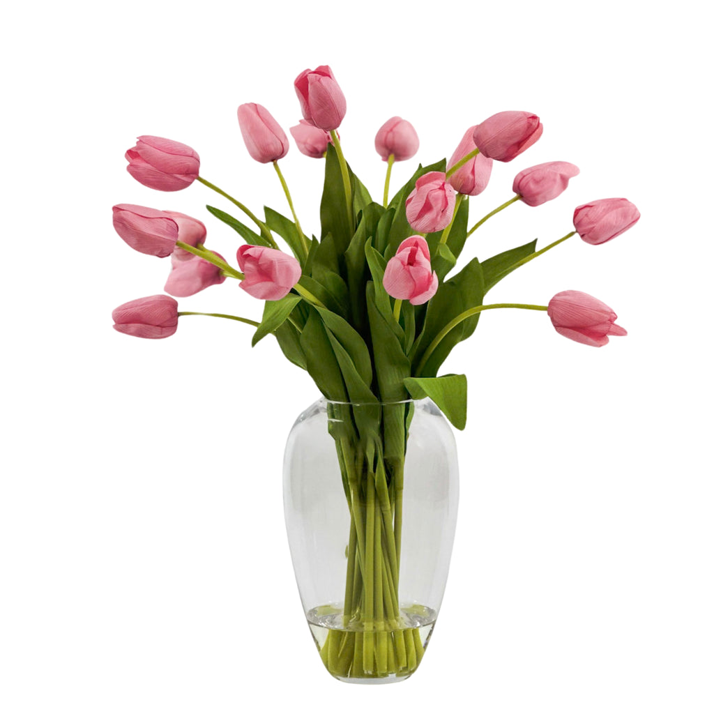 Tulips Pink in Glass Vase - Silk Flowers - Plant Couture – Francisco ...