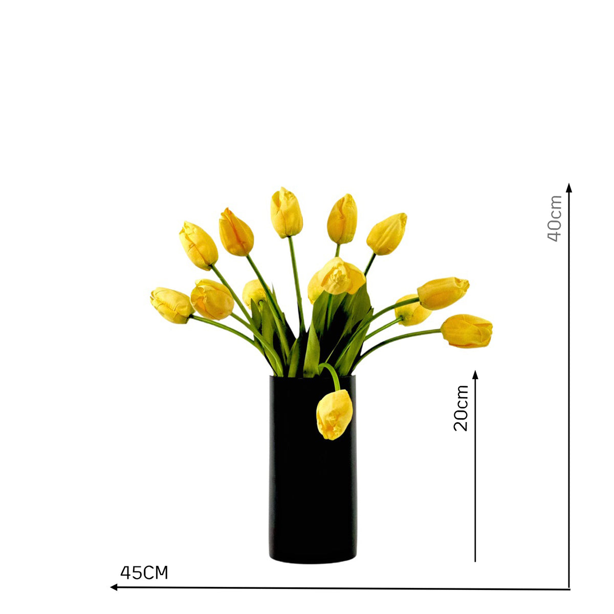 Real Touch  Faux Yellow Tulips arrangement in Black cylinder vase 40cm high