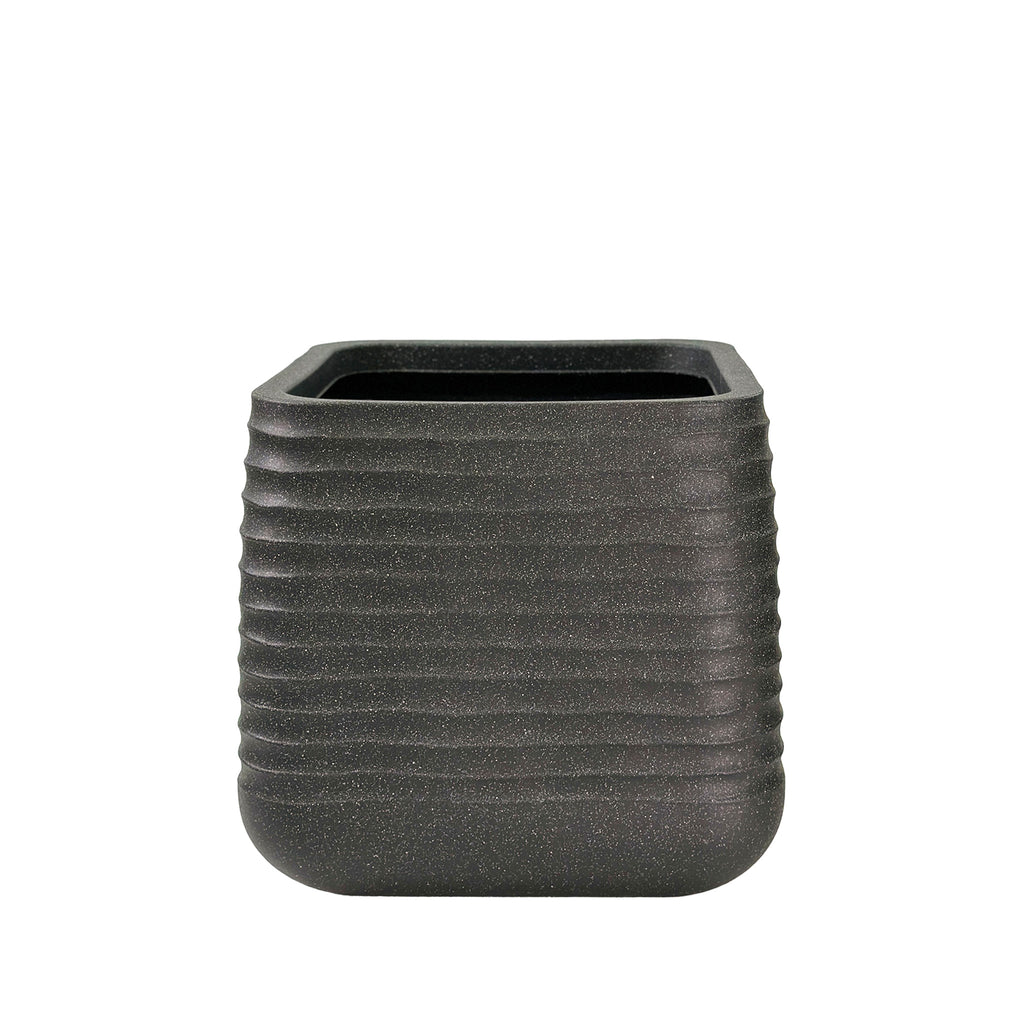 Mariella Square Pot 38cm in Black. Terrazzo Look, eco-friendly, Lightweight.
