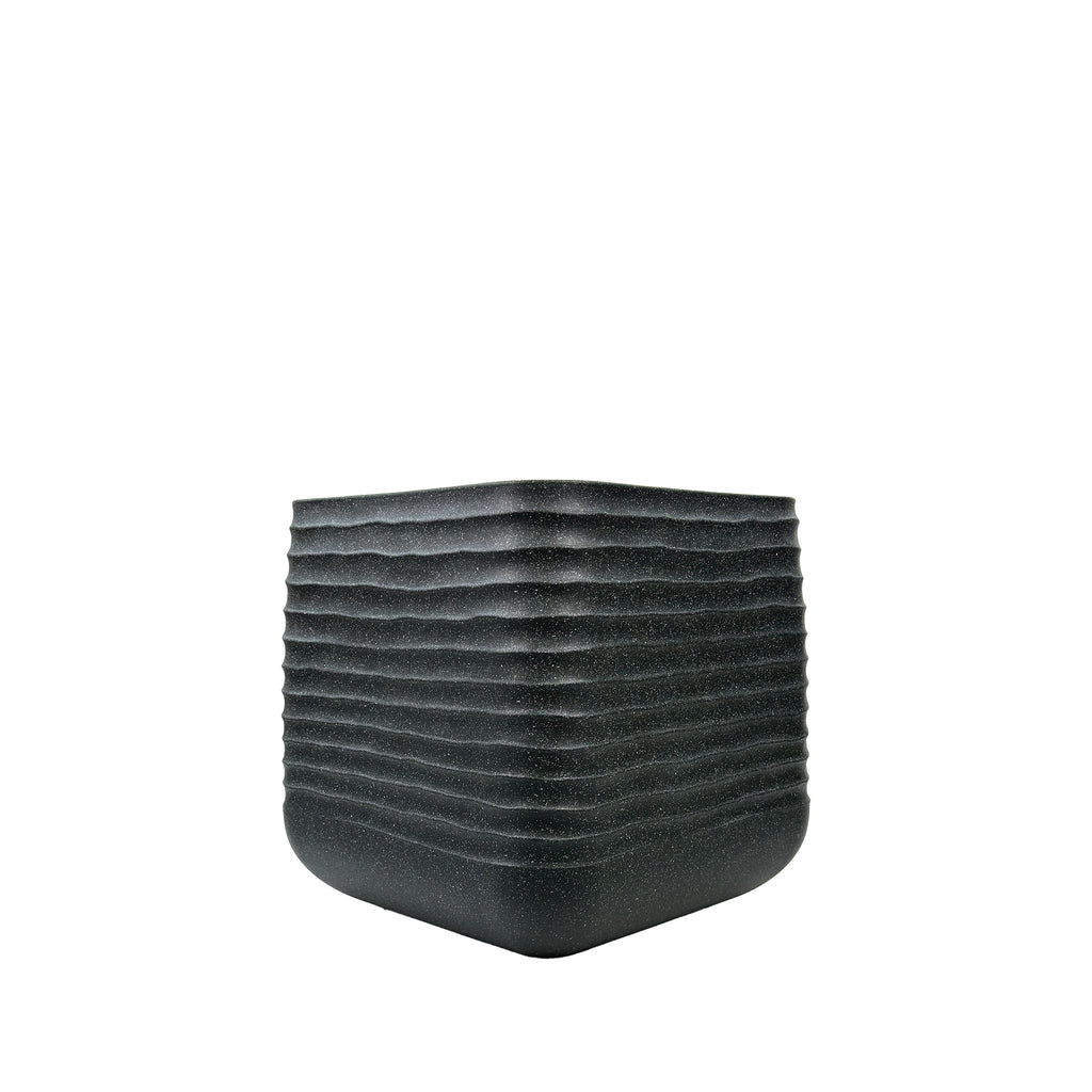 Mariella Black Square Pot 28cm. Terrazzo, eco-friendly & light polyresin, Side view. 