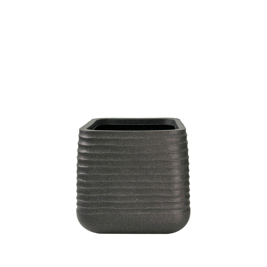 Mariella Black Square Pot 28cm. Terrazzo, eco-friendly & light polyresin .