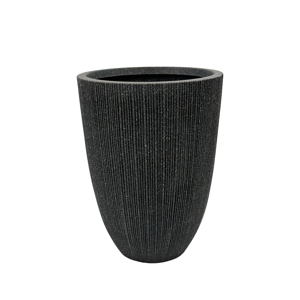 Large sized Mediterranean Black Nature Ridged Planter 57.5cm with Terrazzo textured look. Eco-friendly & lightweight Polyresin.