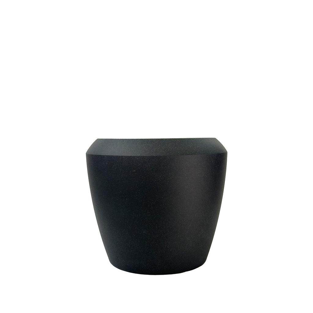 Coal Black Linford Planter 33.5x30.5cm. Cement-like texture, eco-friendly & lightweight, Side view. 