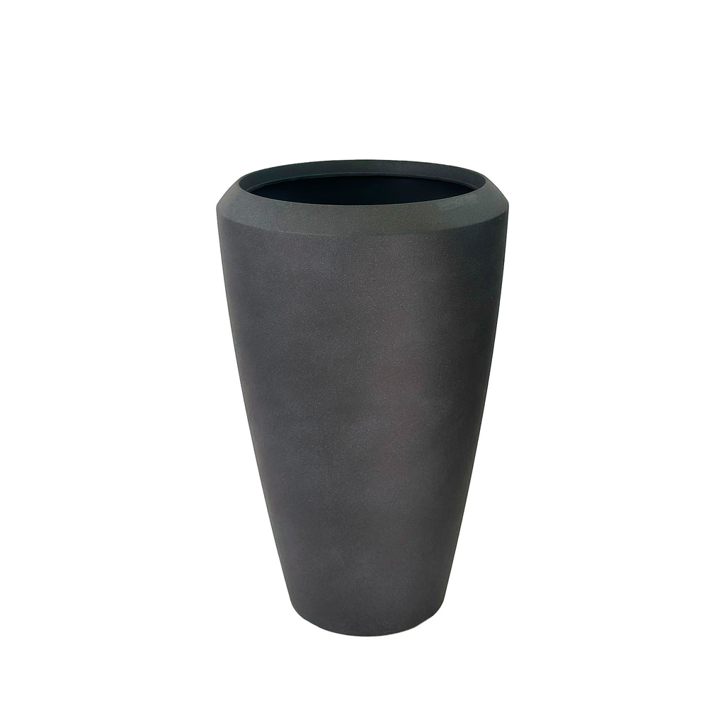 Coal Black Linford Planter 86cm. Cement-like texture, eco-friendly & lightweight. 