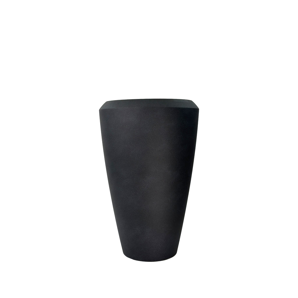 Coal Black Linford Planter 70cm. Cement-like texture, eco-friendly & lightweight, Side view. 