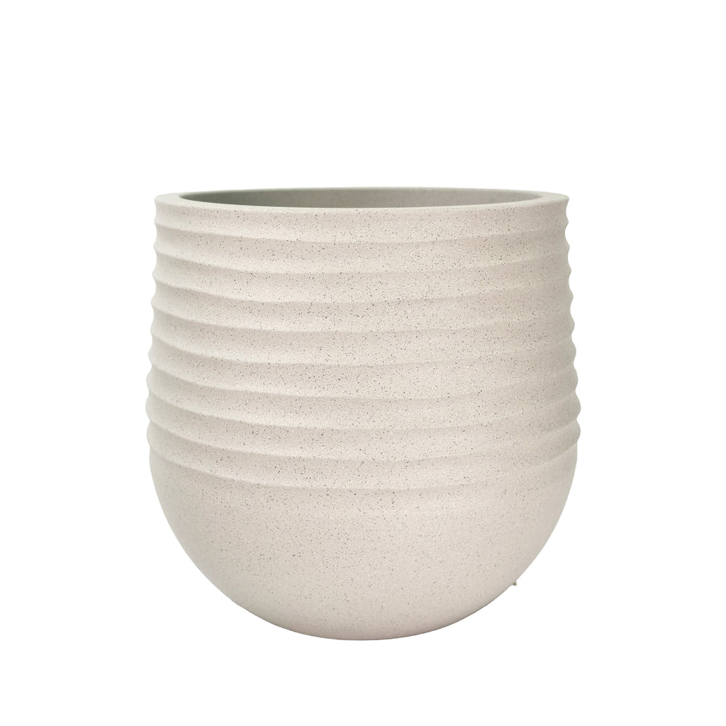 Mariella Beige pot. Terrazzo-style, lightweight for indoors or out