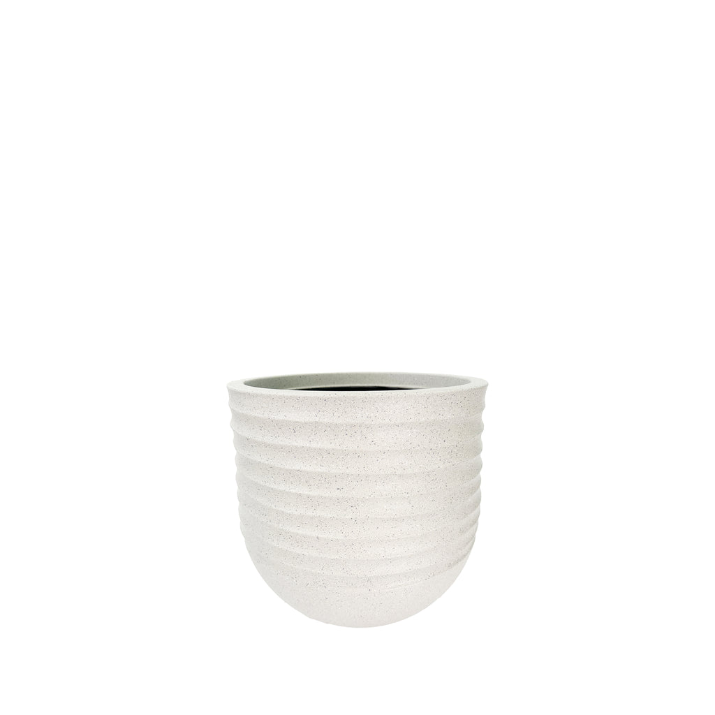 Mariella Pot Sml 30cmx27.5cm Beige. Terrazzo-style pot, lightweight for indoors/outdoors use. Perfect for faux plants & trees