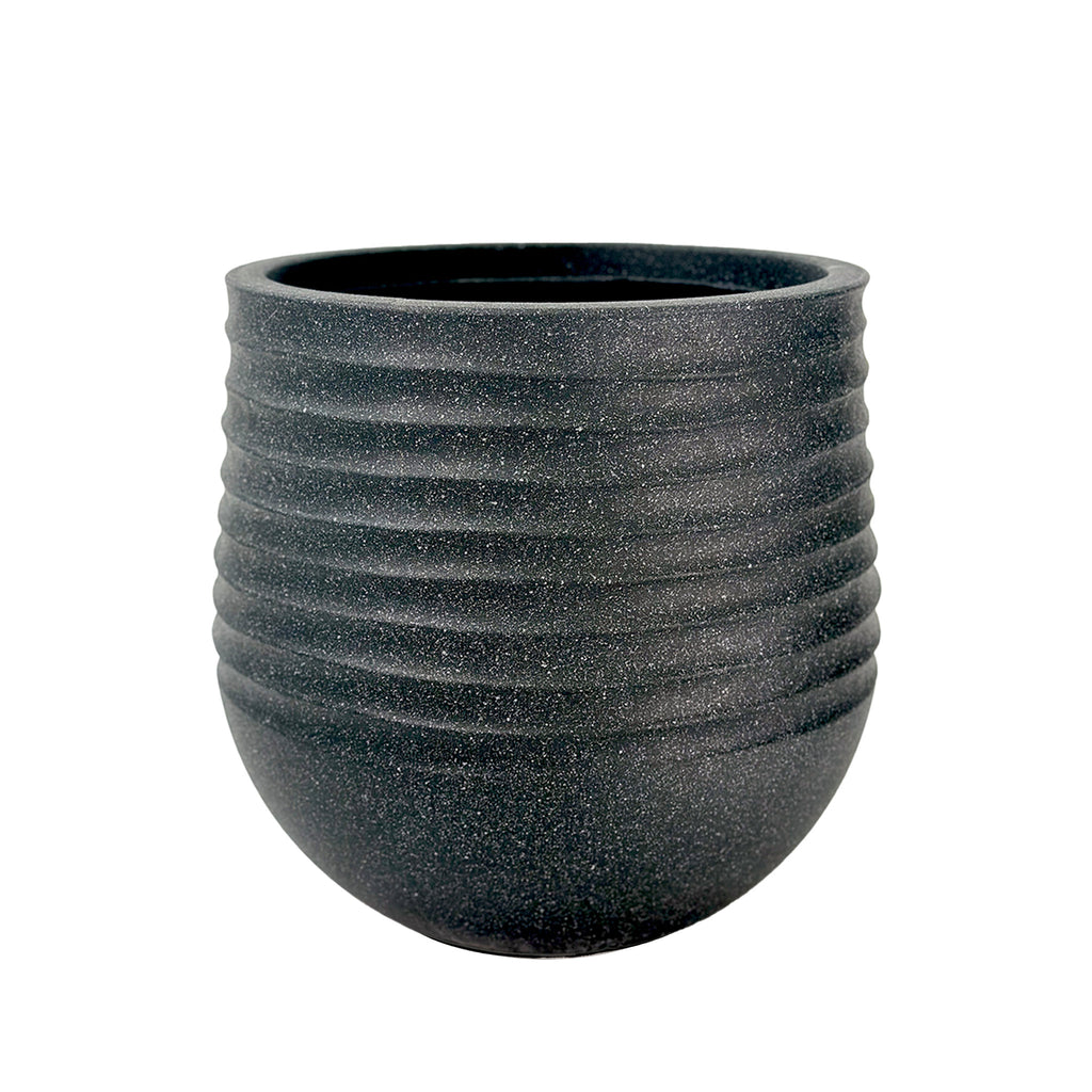 53 cm Poly-resin, Large Ribbed planter, Mediterranean Black with a terrazzo finish, Lightweight, Weather resistant and eco friendly