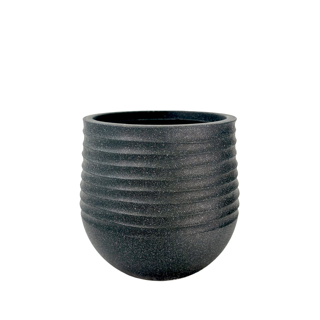 40 cm Poly-resin, Medium Ribbed planter, Mediterranean Black with a terrazzo finish, Lightweight, Weather resistant and eco friendly