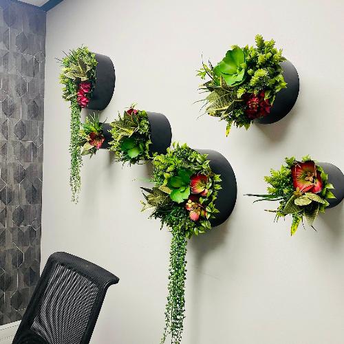 Metal wall rings planted with succulents add a focal point to this office board room. Artificial plants and succulents available from Plant Couture. Shop online www.plantcouture.co.za