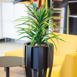 Plant Couture - Artificial Plant Pot - Metallic Ribbed Pot Round P/C - Lifestyle Image  close up