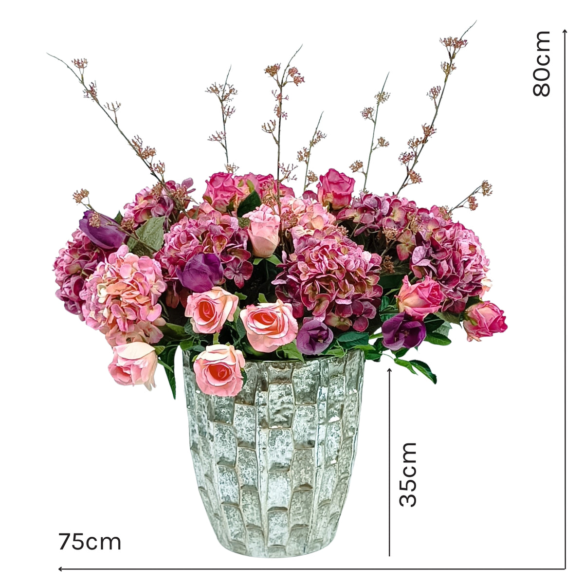 Hydrangea Tulips Roses Mix Silk Flower Arrangement in Large Tin Vase from Plant Couture www.plantcouture.co.za