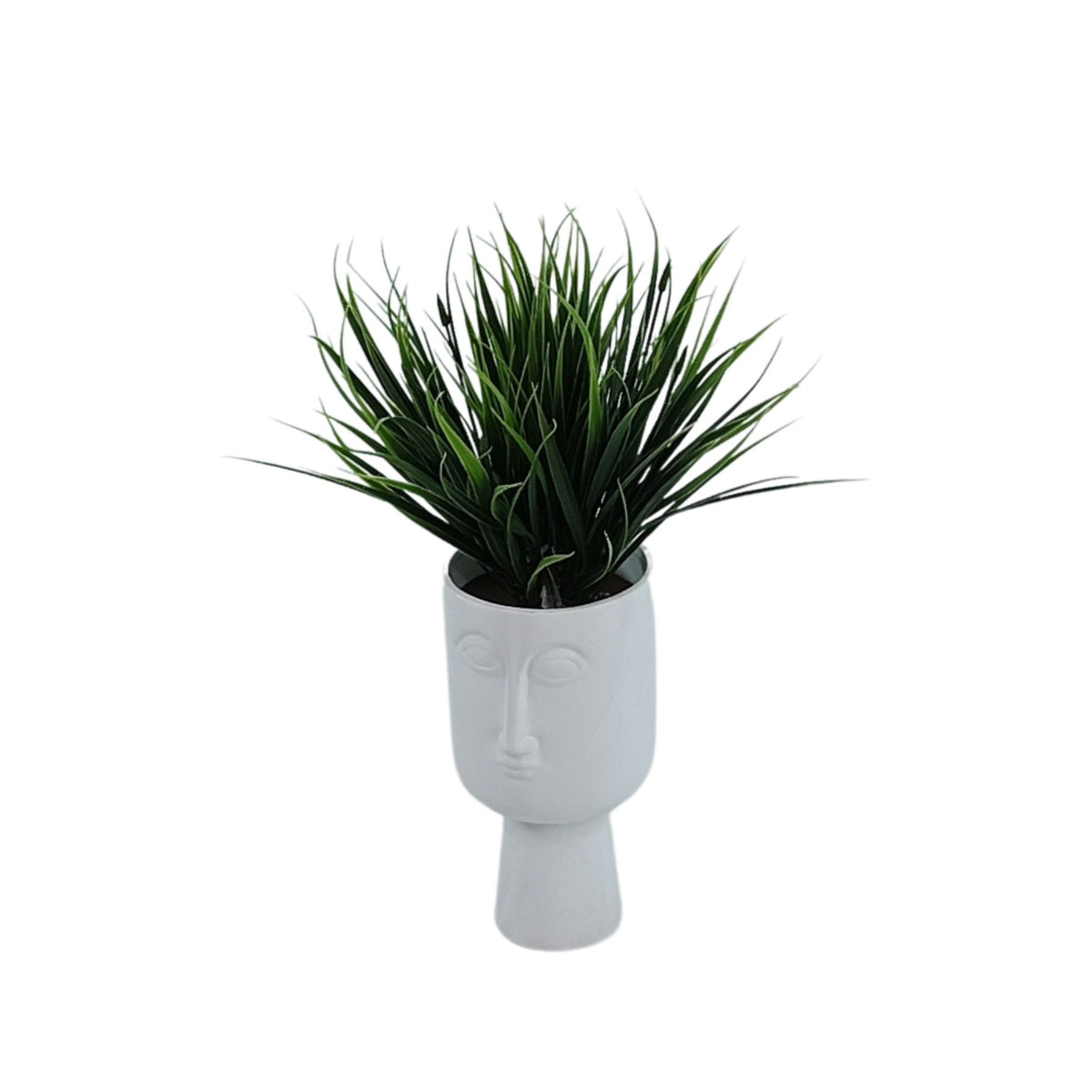 Grass Bush in White Ceramic Head Vase