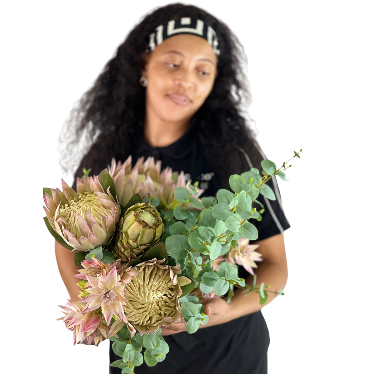 Protea Eucalyptus & Blushing Bride Tied Flower Bunch