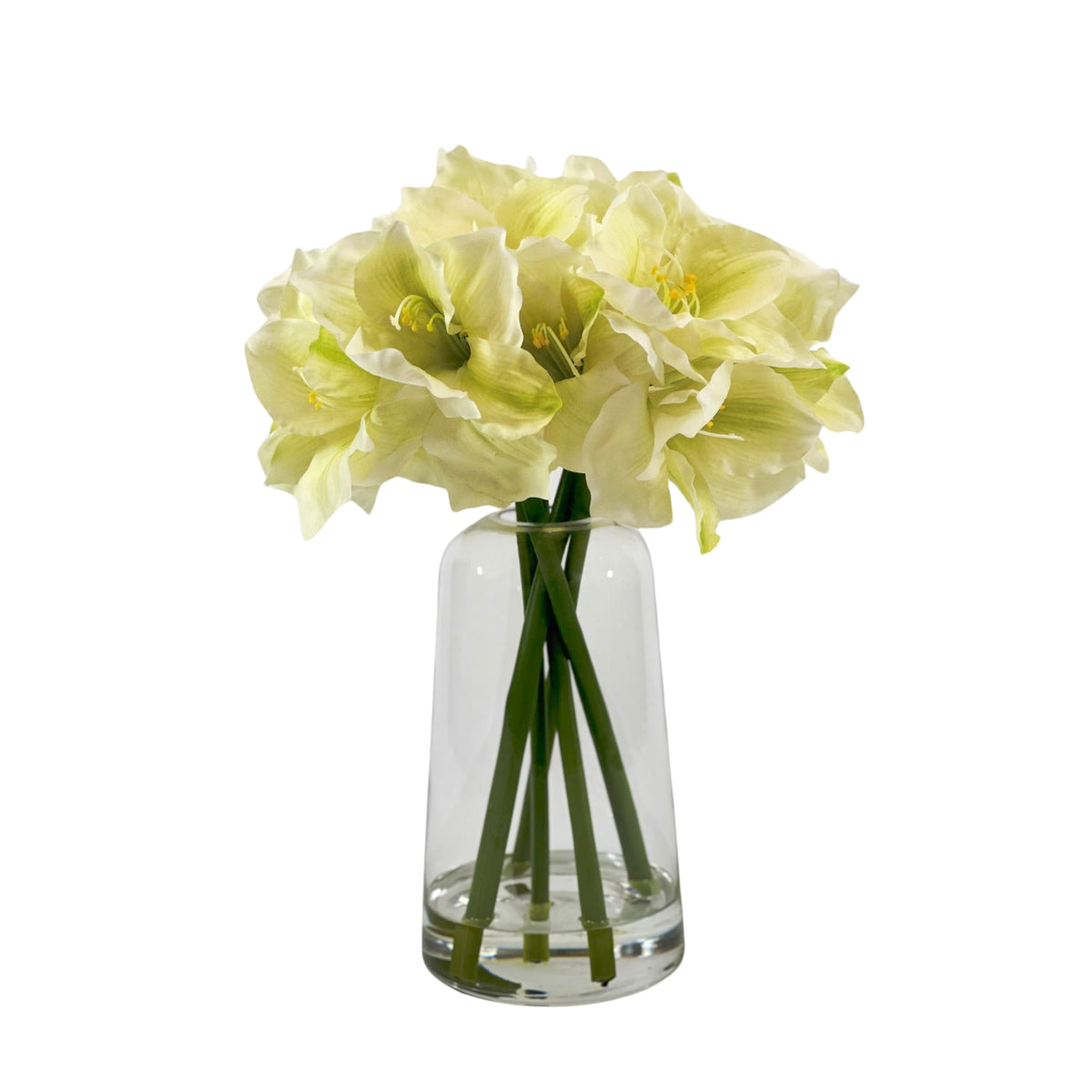 White Silk Amaryllis Arrangement In Glass Vase
