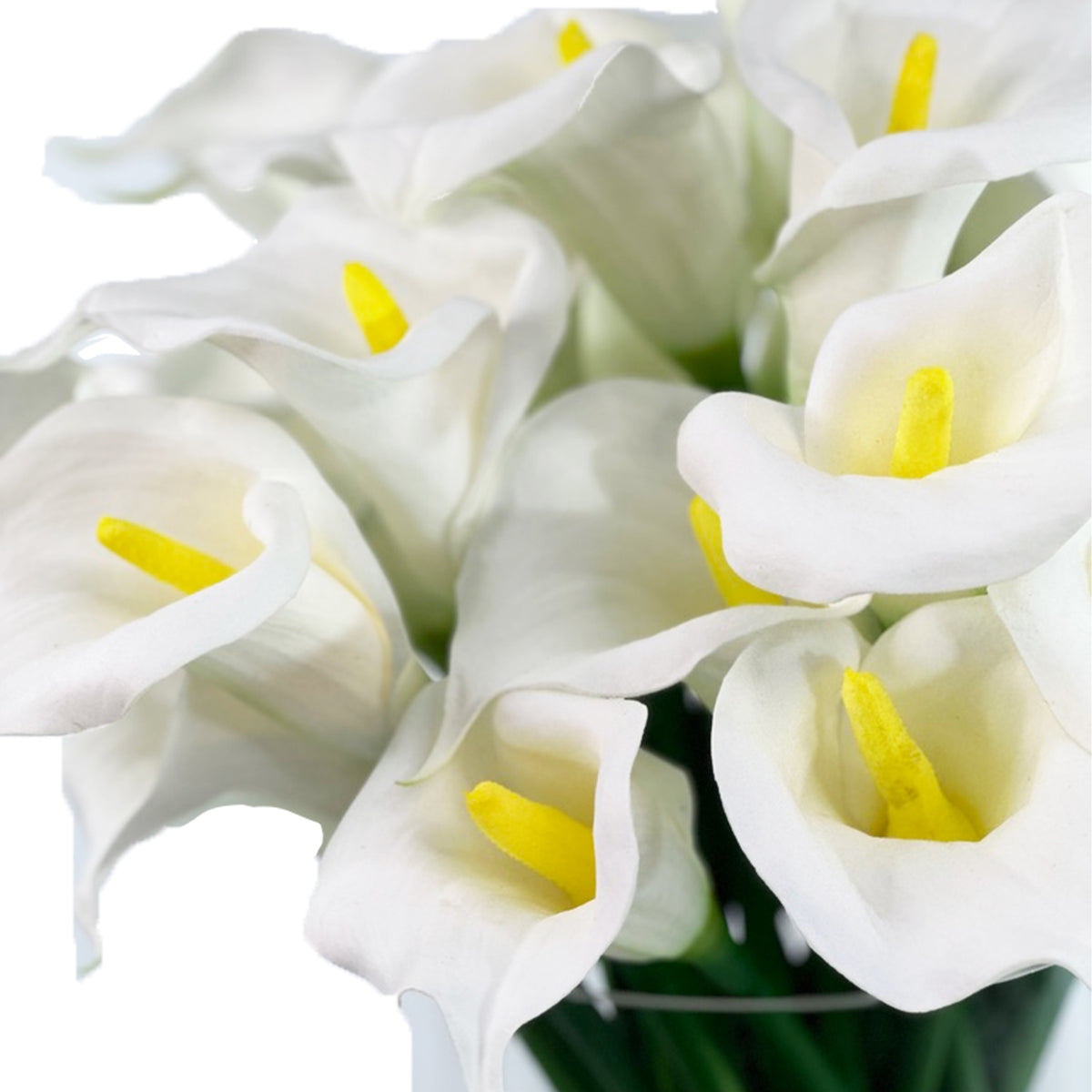 Artificial White Calla Lily Silk Flower Arrangement in Glass Cylinder Vase Set in Faux Water