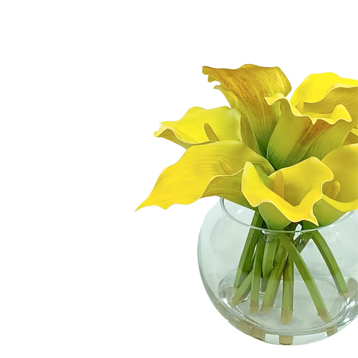 Arum Lily Yellow Arrangement in Glass Fishbowl Vase