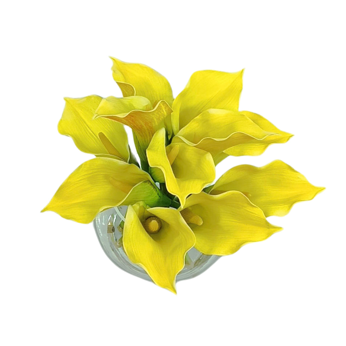 Arum Lily Yellow Arrangement in Glass Fishbowl Vase