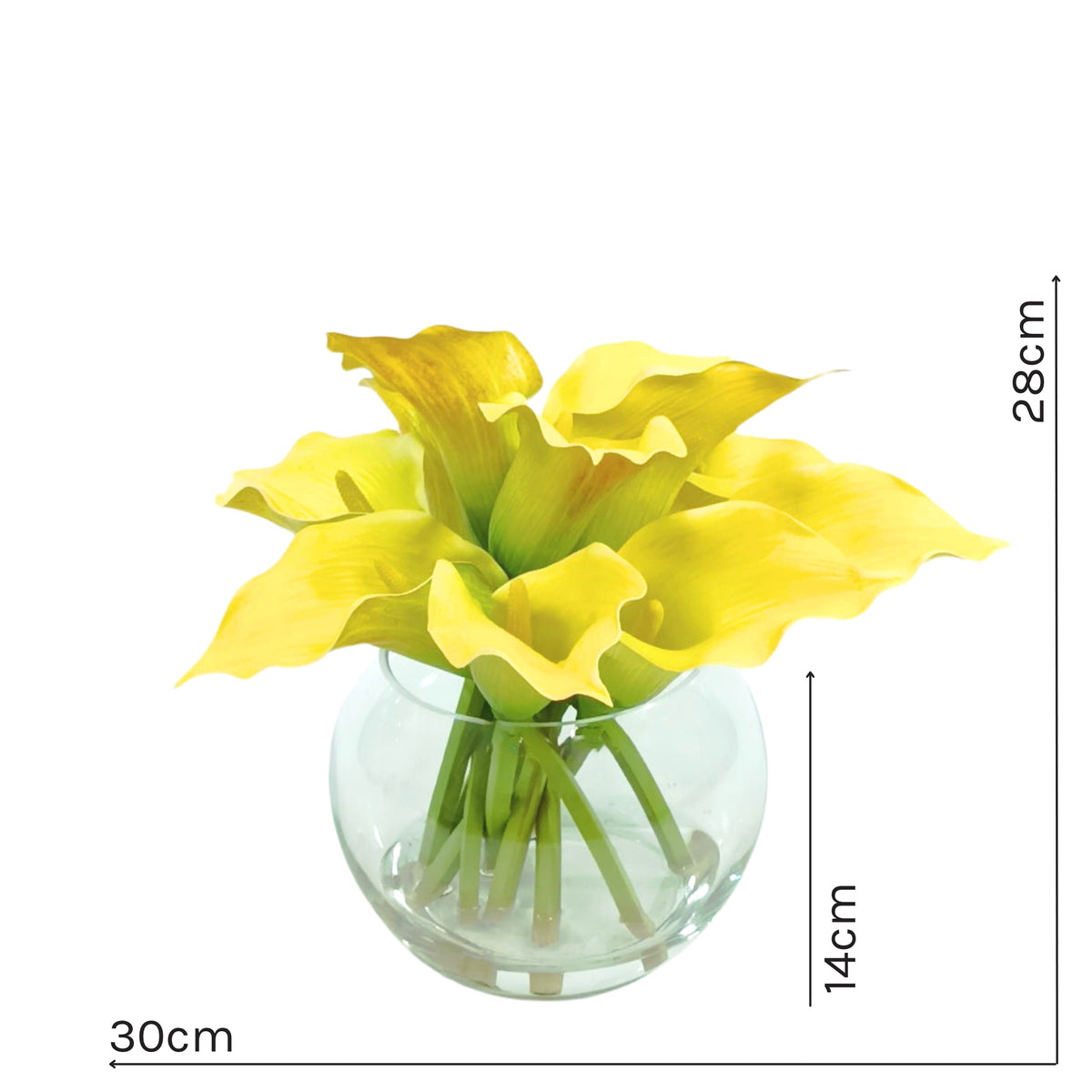 Arum Lily Yellow Arrangement in Glass Fishbowl Vase
