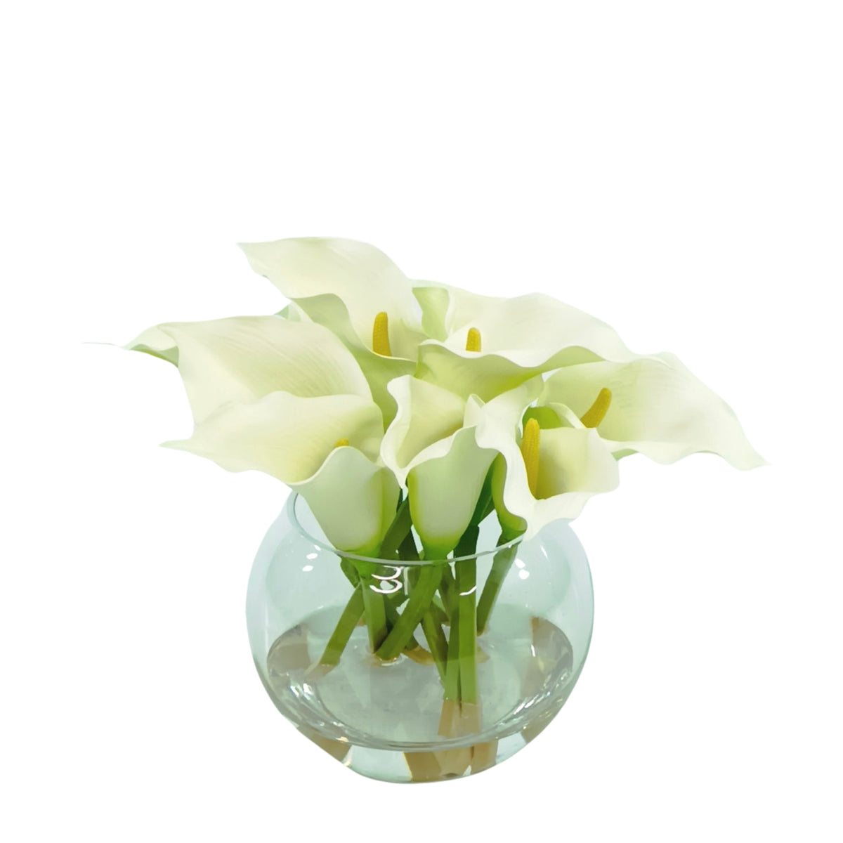 Arum Lily White Arrangement in Glass Fishbowl Vase