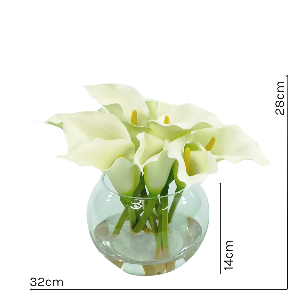 Arum Lily White Arrangement in Glass Fishbowl Vase