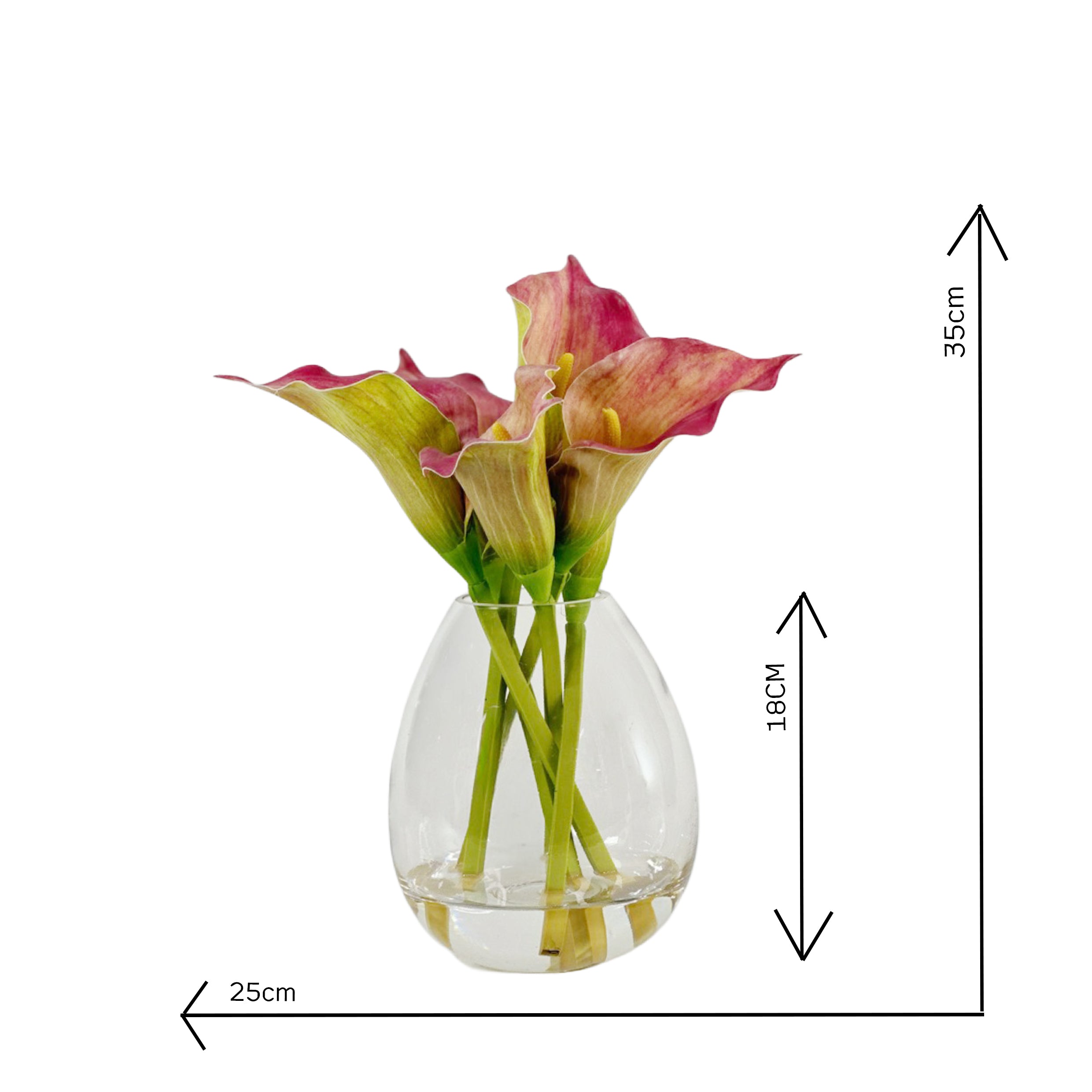 Arum Lily Pink Green Silk Flower Arrangement in Small Glass Vase