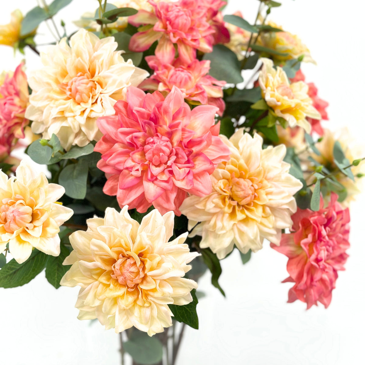 Dahlia Mixed Colours Arrangement In Tapered Glass Vase