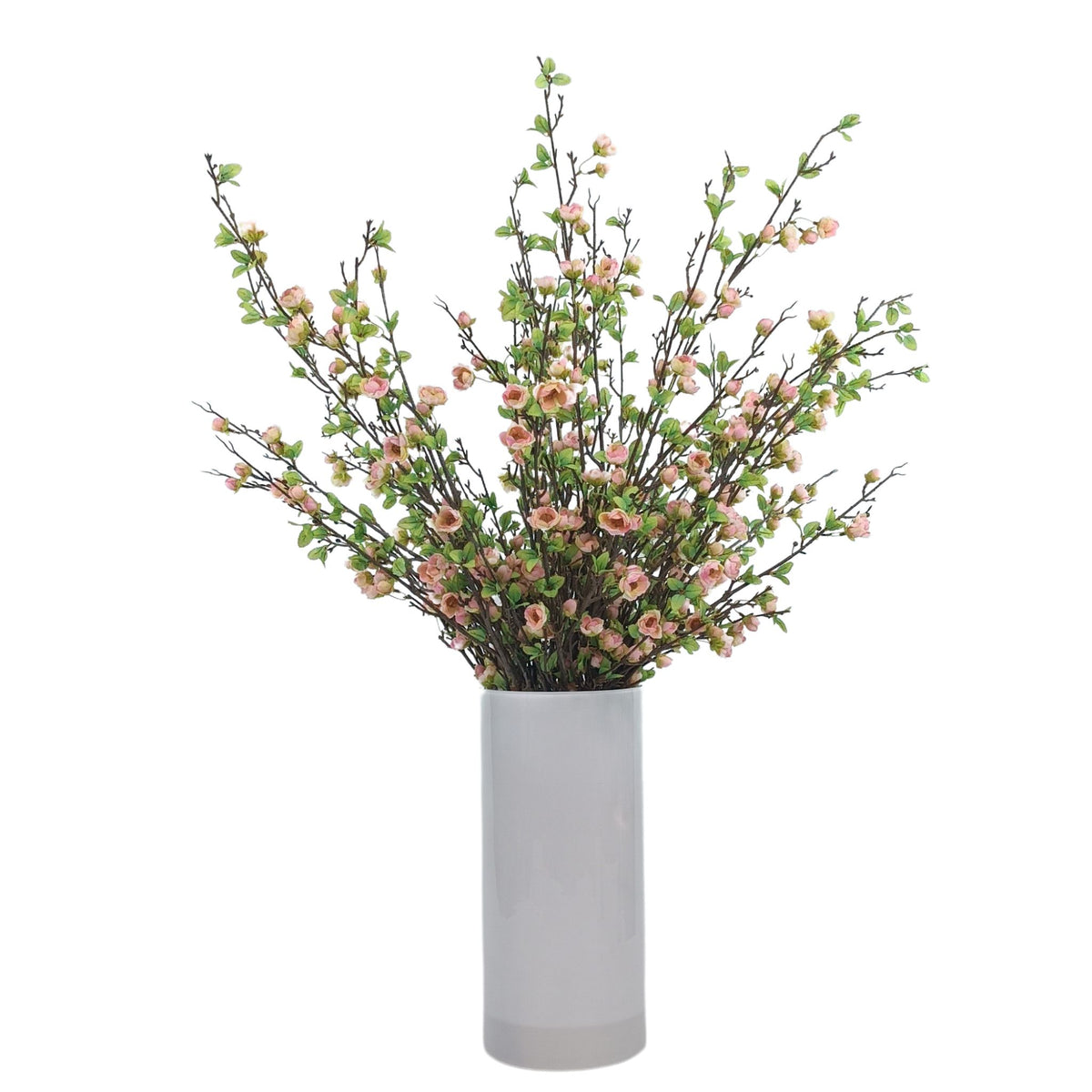 Pink Blossom Arrangement in White Cylinder Glass Vase