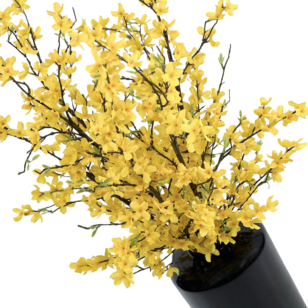 Forsythia Silk Flower Arrangement in Tall Black Vase