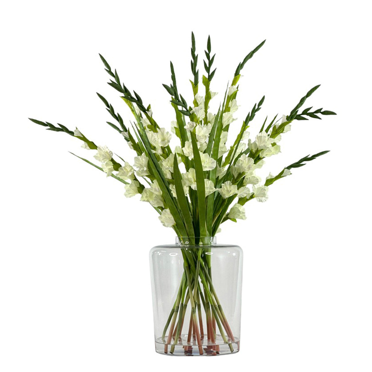 Artificial Gladioulus Tall white Arrangement in Large Glass vase