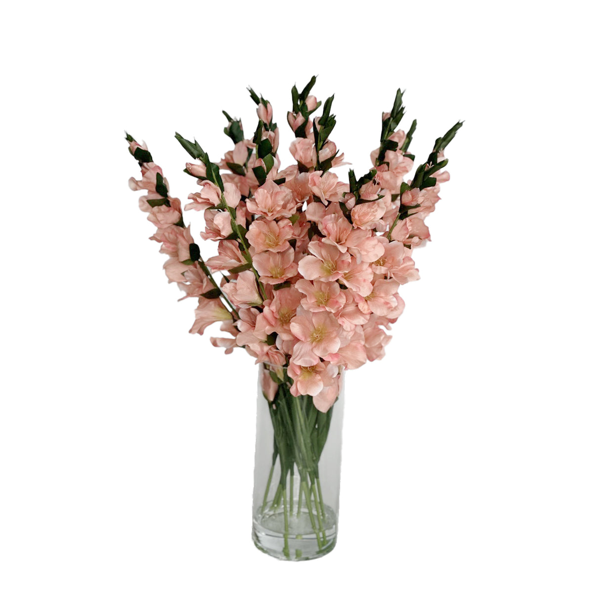 Light Pink Gladiolus Silk Flower Arrangement in Glass Vase