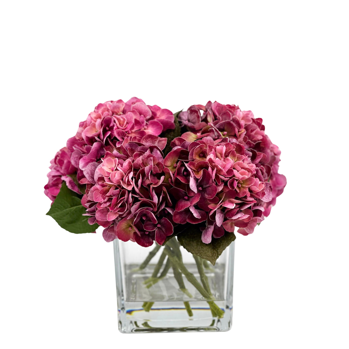 Deep Purple Hydrangea Silk Flower Arrangement in Square Glass Vase from Plant Couture www.plantcouture.co.za