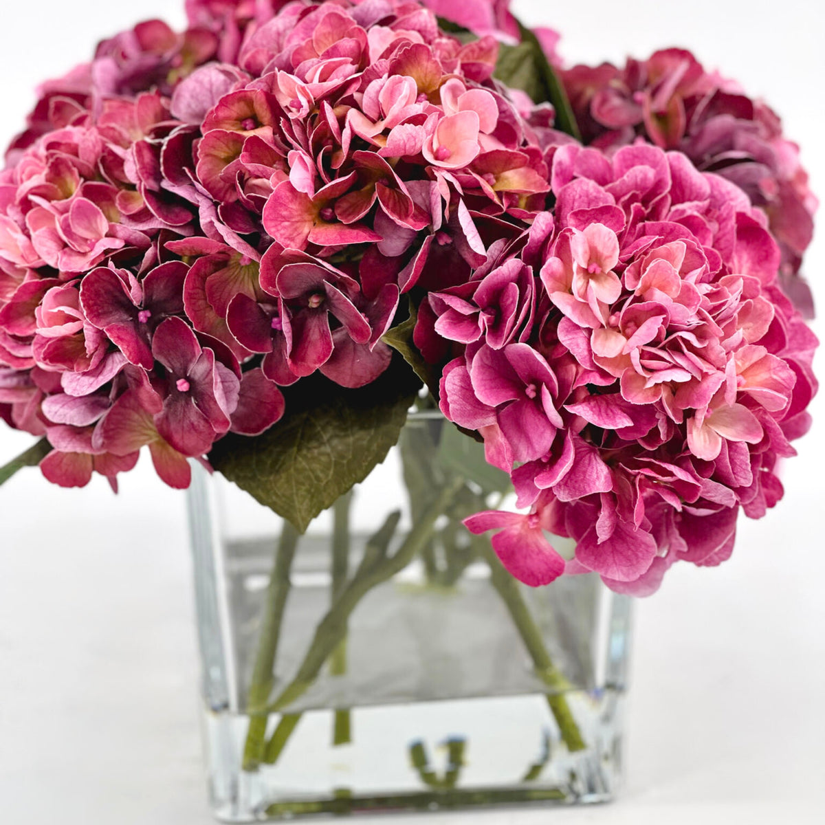 Deep Purple Hydrangea Silk Flower Arrangement in Square Glass Vase from Plant Couture www.plantcouture.co.za