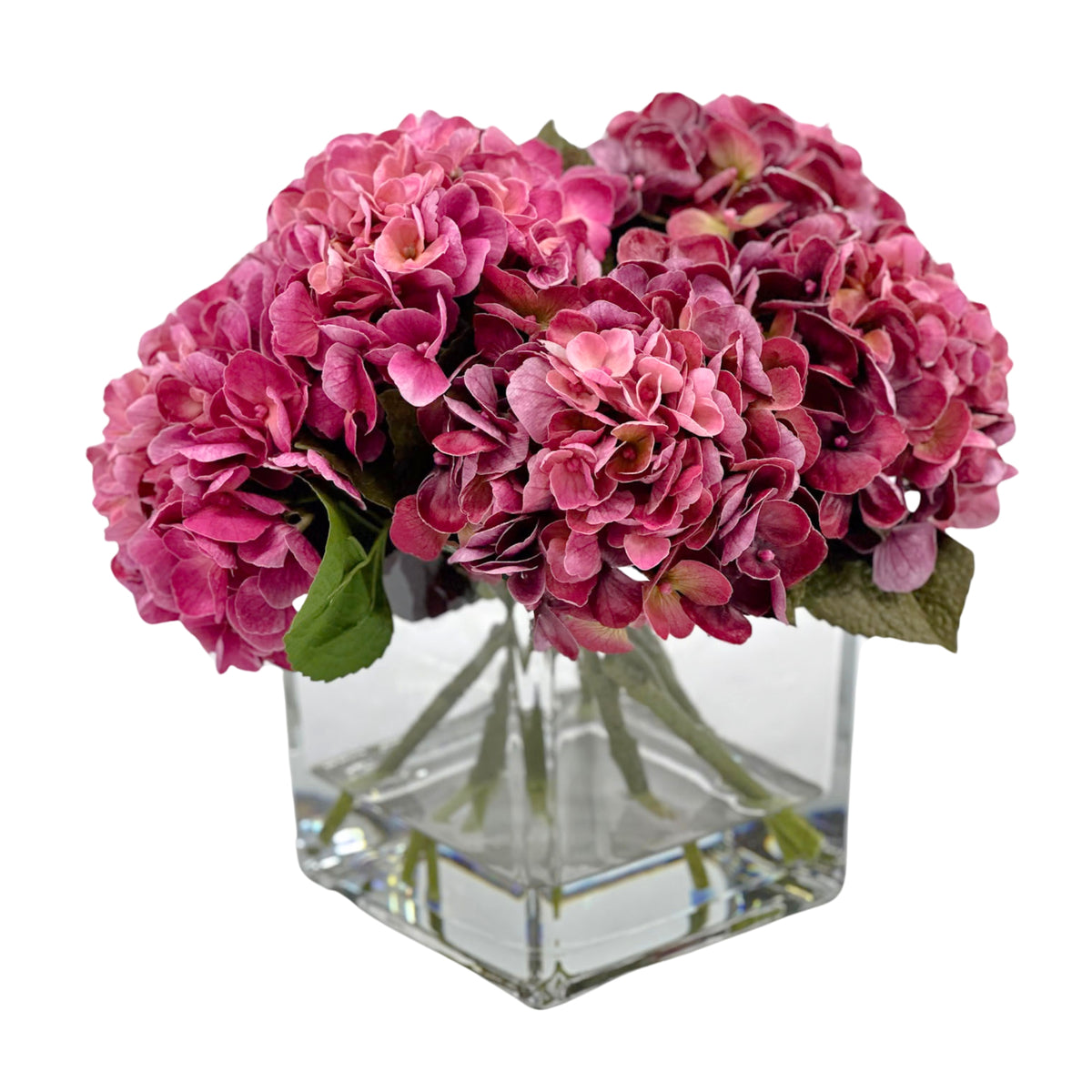 Deep Purple Hydrangea Silk Flower Arrangement in Square Glass Vase from Plant Couture www.plantcouture.co.za