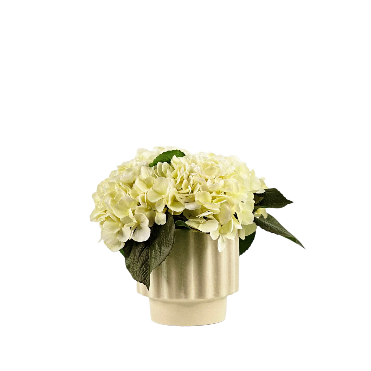Artificial Hydrangea White Arrangement in Beige Ceramic Cream