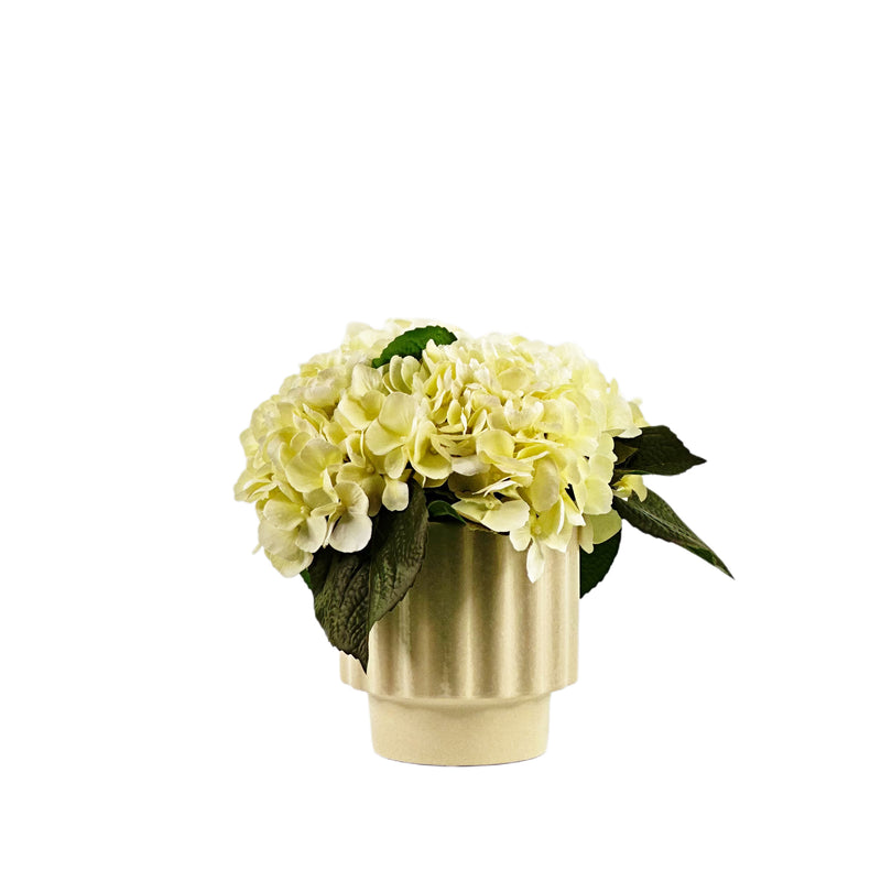 Artificial Hydrangea White Arrangement in Beige Ceramic Cream