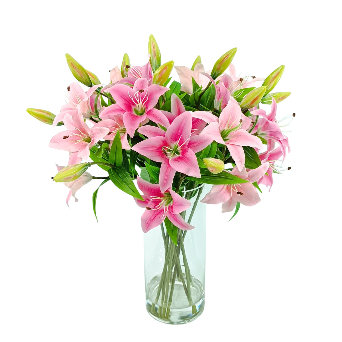 Tiger Lillies Pink Arrangement in Glass Vase