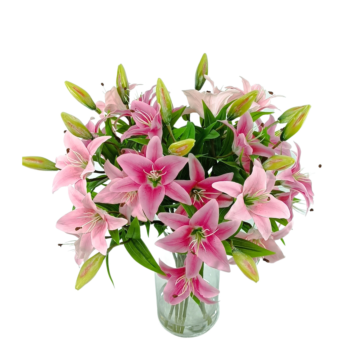 Tiger Lillies Pink Arrangement in Glass Vase
